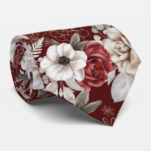 Cravate Motif floral rose burgundy élégant