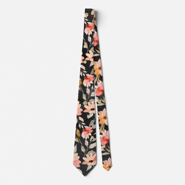Cravate Motif floral rose noir (Devant)