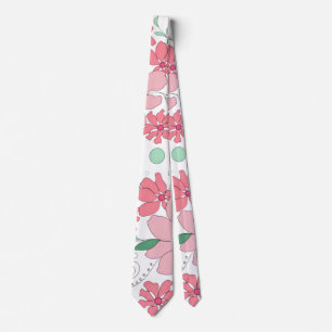Cravate Motif floral rose pâle avec feuilles vert menthe