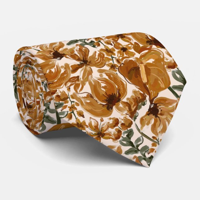 Cravate Motif Floral Rustique d'Automne (Roulé)