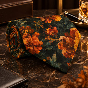 Cravate Motif floral sans couture de souci orange foncé