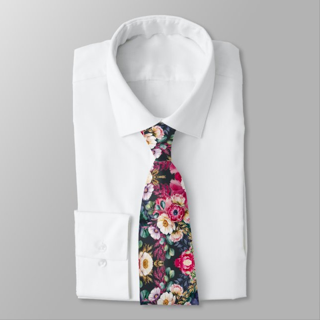 Cravate Motif floral sur fond sombre (Attaché)