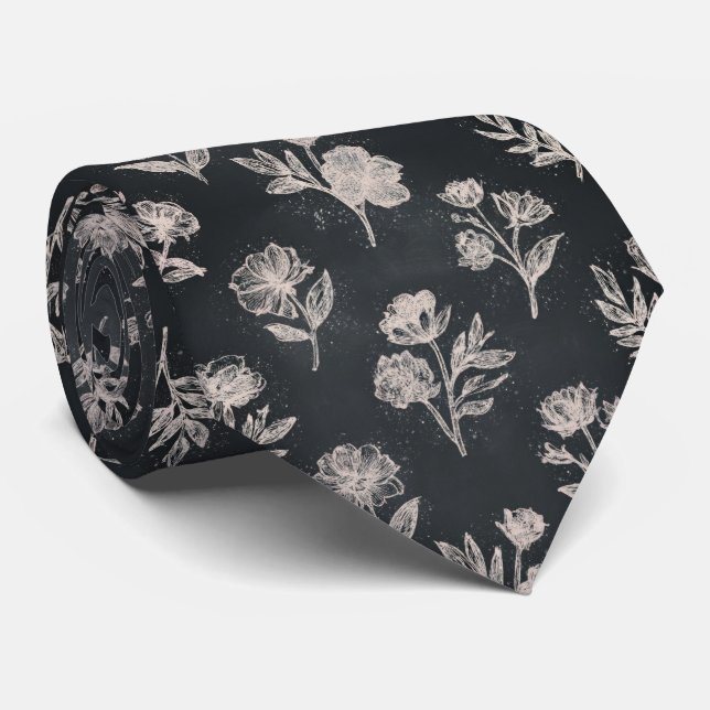 Cravate Motif floral tableau noir (Roulé)