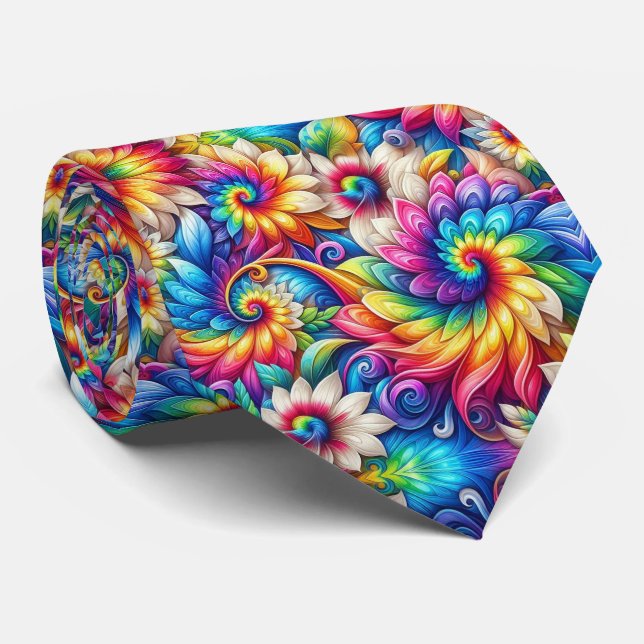 Cravate Motif floral Tie-Dye psychédélique (Roulé)