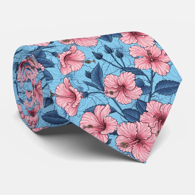 Cravate Motif floral tropical d'Hibiscus (Roulé)