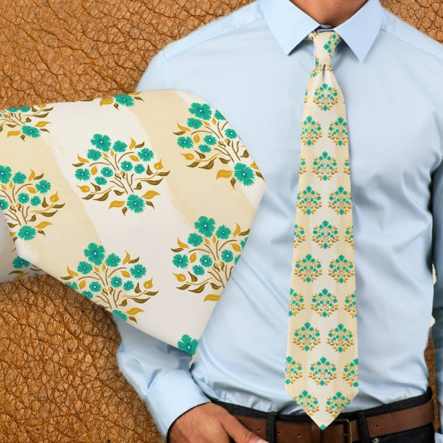 Cravate Motif floral turquoise Astor peint à la main (Créateur téléchargé)