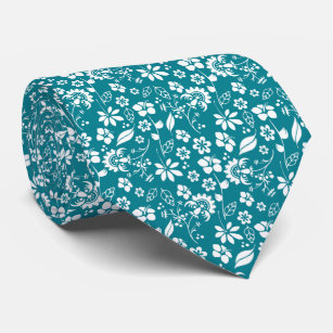 Cravate Motif floral turquoise moderne de bleu de
