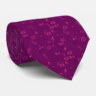 Cravate Motif floral uni rétro bordeaux