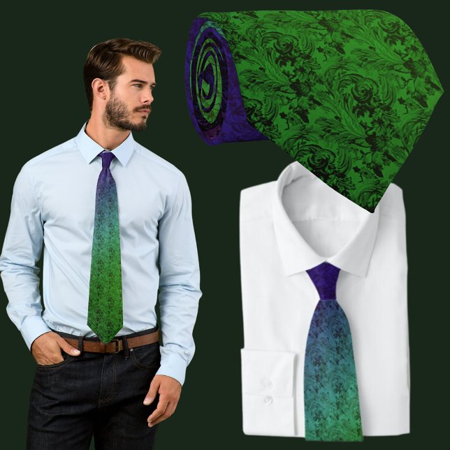 Cravate Motif Floral Vert Bleu (Blue Green Floral Pattern Necktie Neckwear)