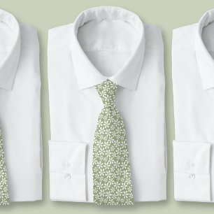 Cravate Motif Floral Vert Sauge Moderne Joli Floral