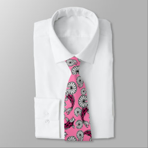 Cravate Motif folklorique de carpe rose indigo japonais