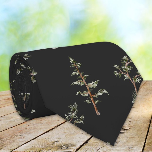 Cravate Motif Forêt d'Arbres Verts (Close up)