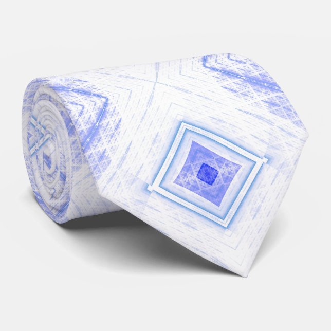 Cravate Motif fractal diamant bleu clair abstrait (Roulé)