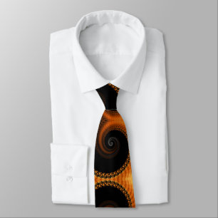 Cravate Motif fractal en spirale orange doré foncé abstrai