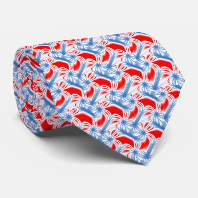 Cravate Motif fractal incurvé rouge et bleu (Roulé)