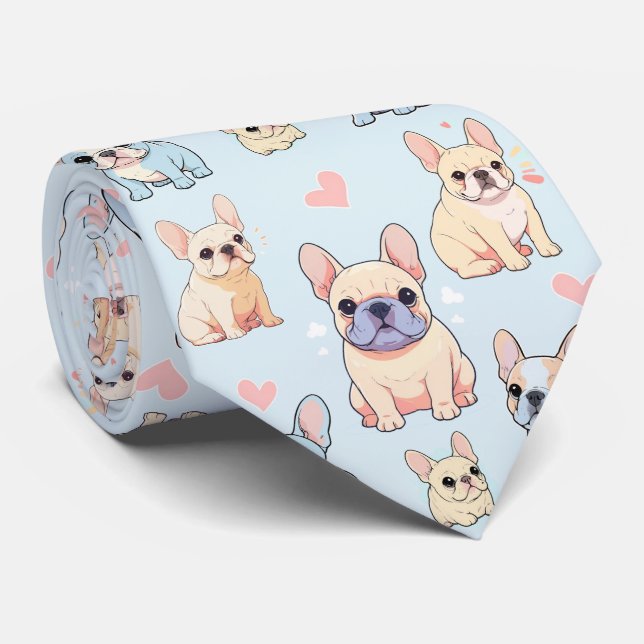 Cravate Motif français Bulldog Pastel (Roulé)