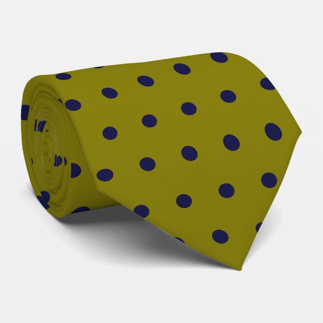 Cravate Motif géométrique à pois chartreuse et marine (Roulé)