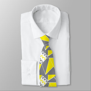 Cravate Motif géométrique à rayures chevron gris jaune