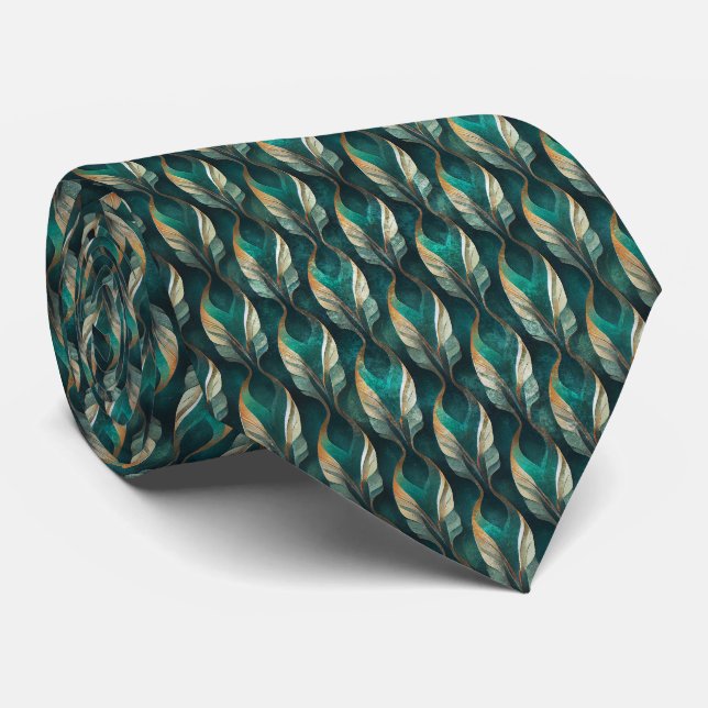 Cravate Motif géométrique Art Déco sarcelle et or (Roulé)