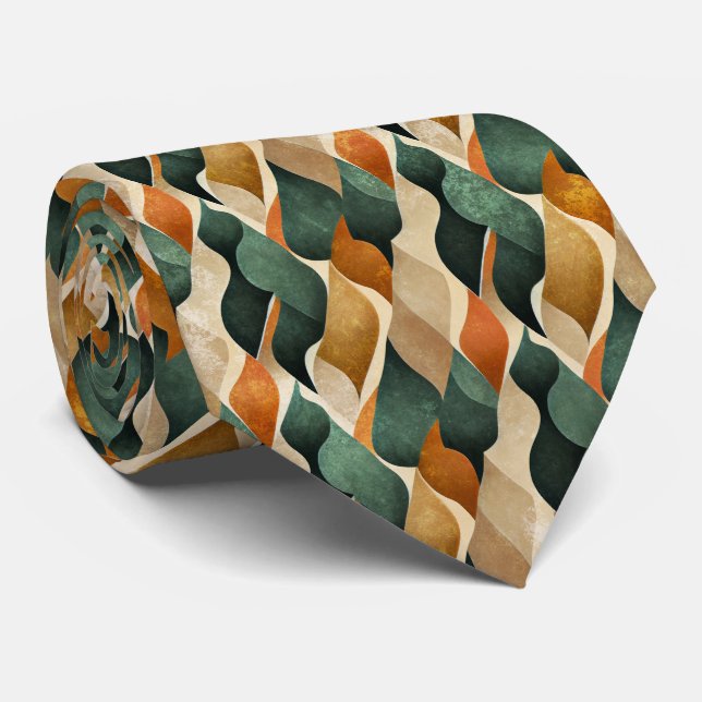 Cravate Motif géométrique Art déco sarcelle et or (4) (Roulé)