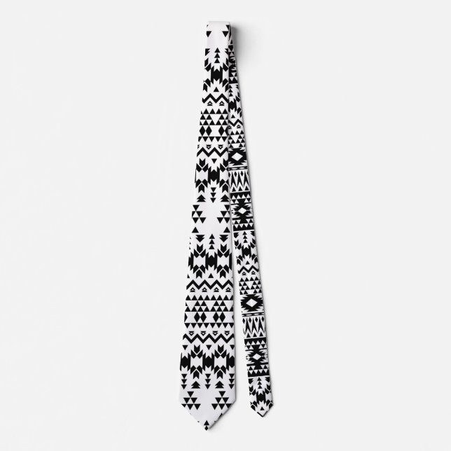 Cravate Motif géométrique Aztec noir et blanc (Devant)