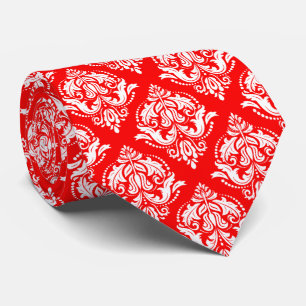 Cravate Motif géométrique blanc & rouge Floral Damask