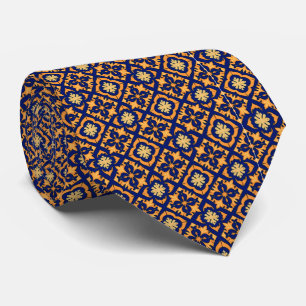Cravate Motif Géométrique Bleu Cobalt, Orange Doré...