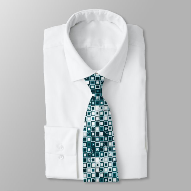 Cravate Motif géométrique carré gris et sarcelle (Attaché)