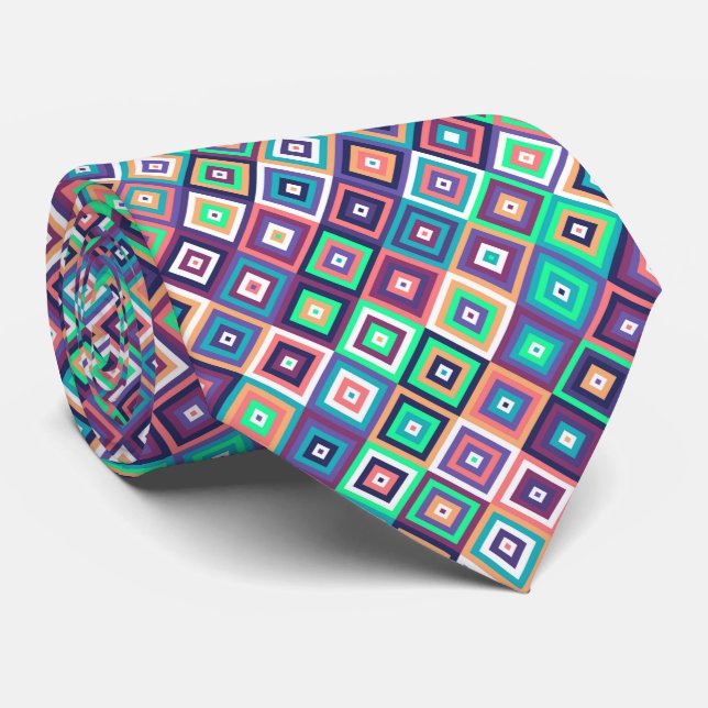 Cravate motif géométrique carré multicolore (Roulé)