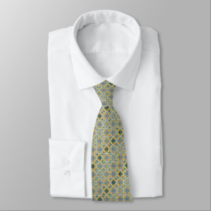 Cravate Motif géométrique complexe avec bleu, jaune
