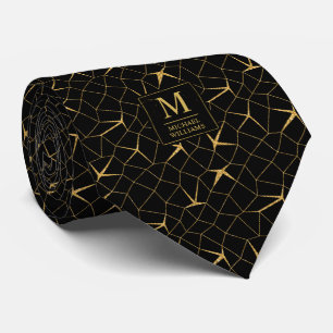 Cravate Motif géométrique de luxe pailleté noir et or
