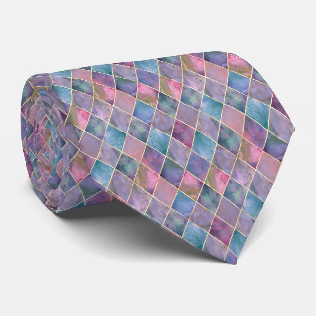 Cravate Motif géométrique diamant aquarelle Harlequin  (Roulé)