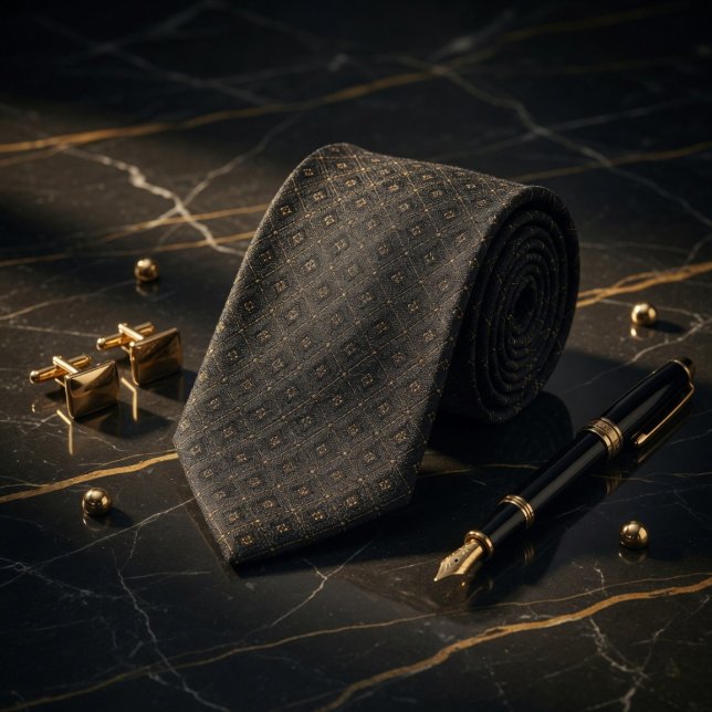 Cravate Motif géométrique micro Luxe Onyx et Or (Créateur téléchargé)