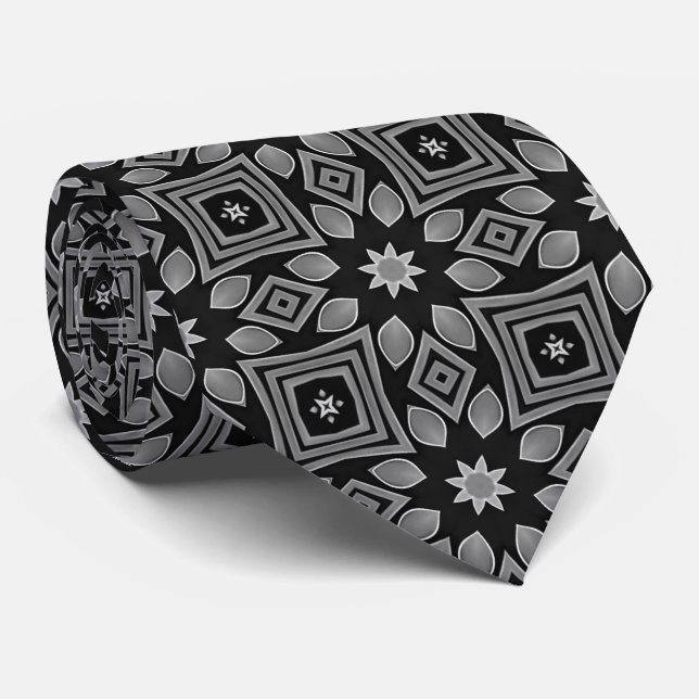 Cravate Motif géométrique moderne en nuances de gris (Roulé)