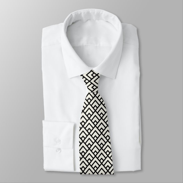 Cravate Motif géométrique noir et blanc (Attaché)