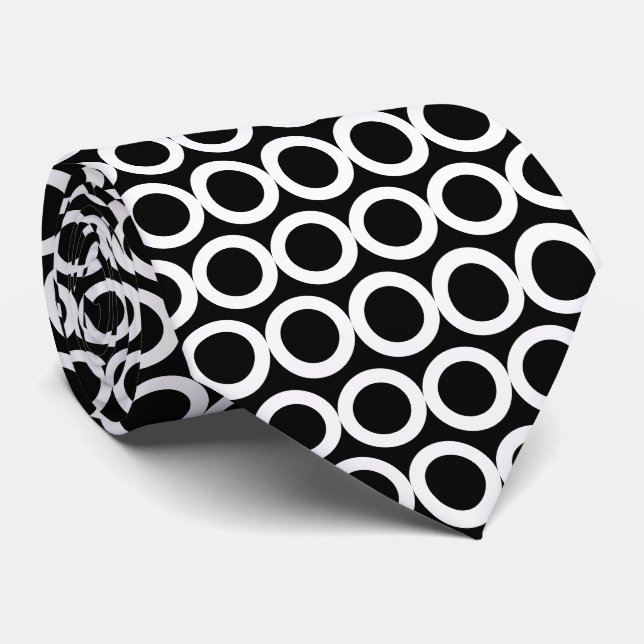 Cravate Motif géométrique noir et blanc Cercles (Roulé)