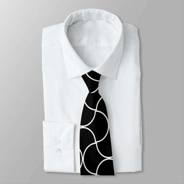 Cravate Motif Géométrique Noir et Blanc Sans Maille (Attaché)