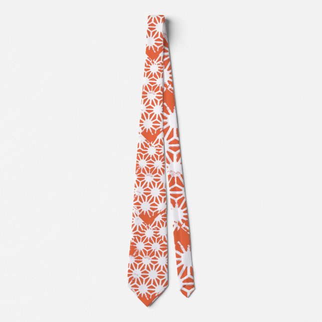 Cravate Motif géométrique orange et blanc (Devant)