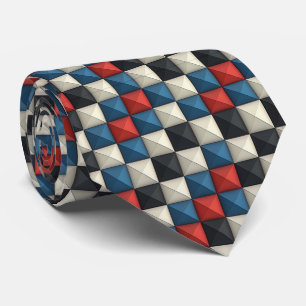 Cravate motif géométrique Pyramidal 3D - Rouge, Bleu et Cr