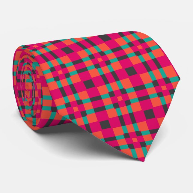 Cravate Motif géométrique Tartan rose (Roulé)