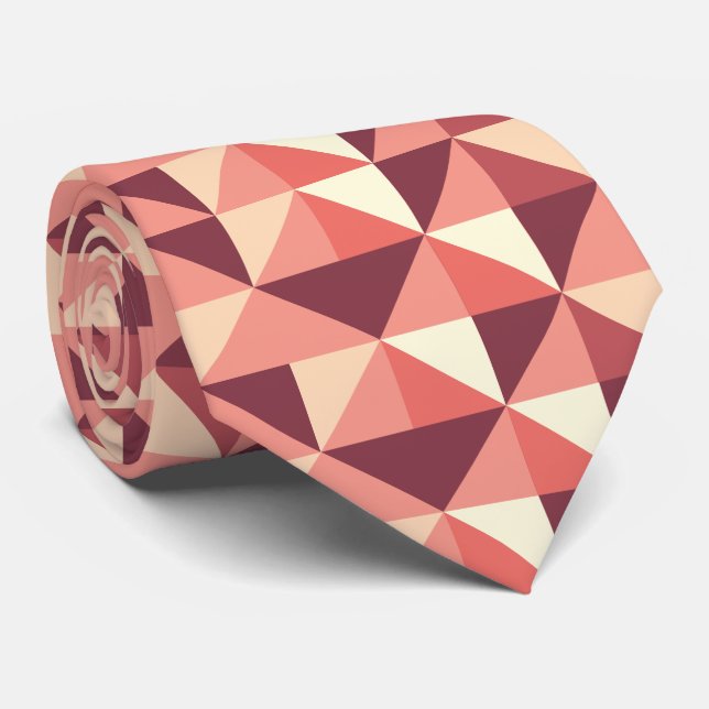 Cravate Motif Géométrique Triangle Rose Pêche Violet  (Roulé)