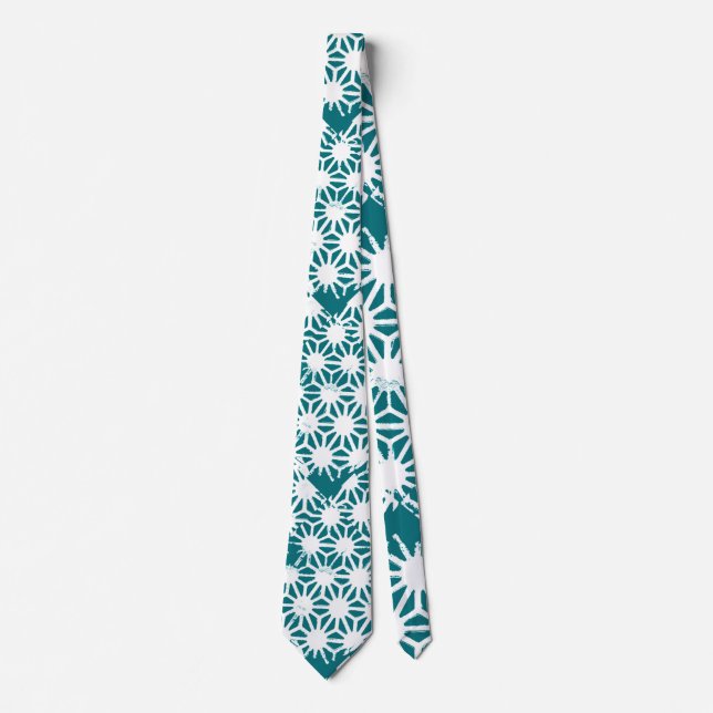 Cravate motif géométrique turquoise et blanc (Devant)