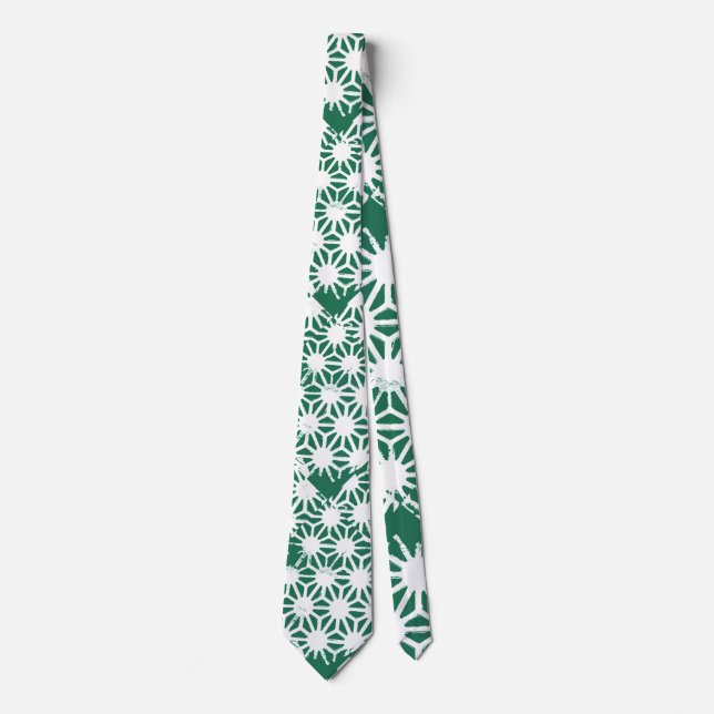 Cravate Motif géométrique vert et blanc (Devant)