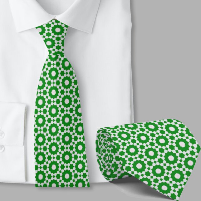 Cravate Motif géométrique vert et blanc Irlandais  (Créateur téléchargé)