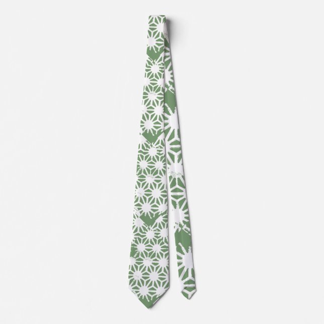 Cravate Motif géométrique vert et blanc olive (Devant)