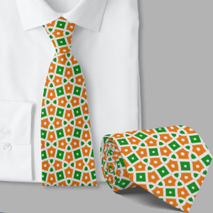 Cravate Motif géométrique vert et orange irlandais