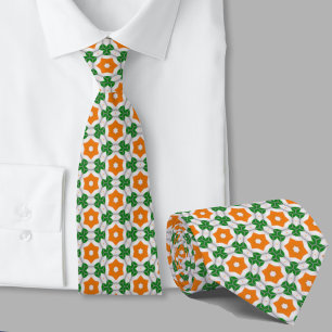 Cravate Motif géométrique vert et orange Irlandais