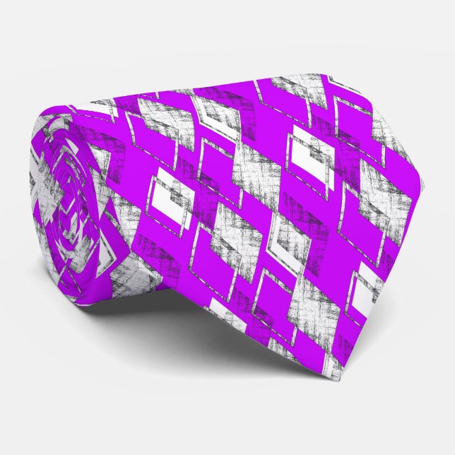 Cravate Motif géométrique violet néon. (Roulé)
