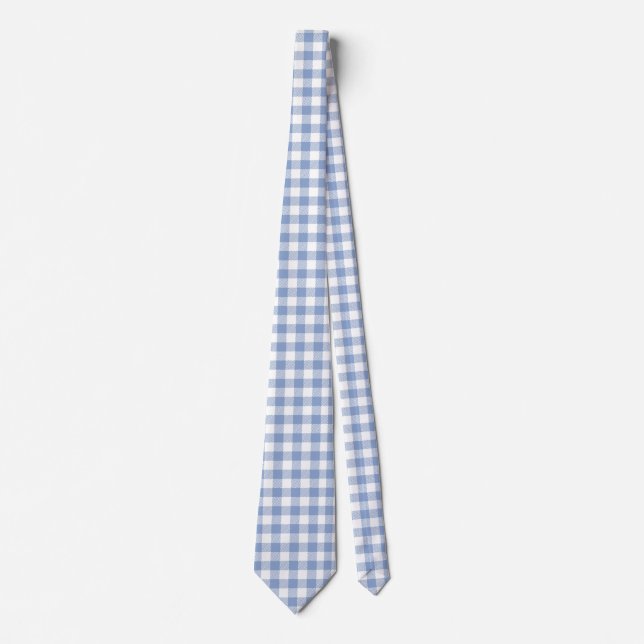Cravate Motif Gingham Bleu Clair Imprimé Carreaux Classiqu (Devant)