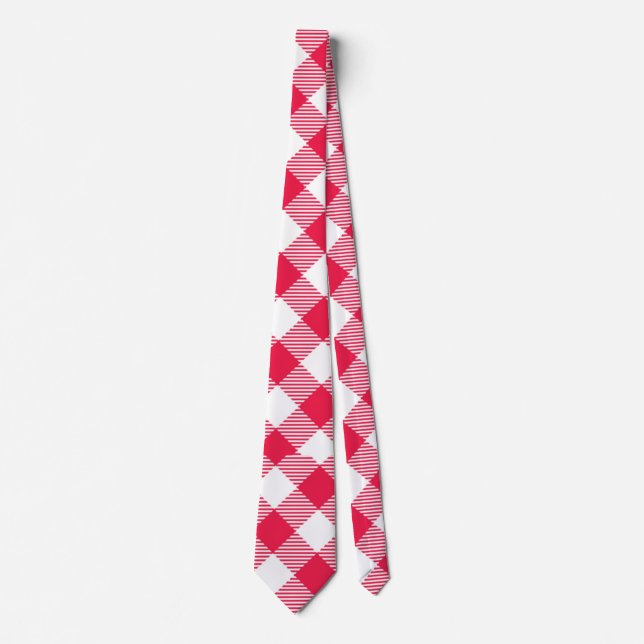 Cravate Motif Gingham Rouge et Blanc Classique Rustique (Devant)